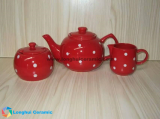 3pcs color glaze and white dots painted ceramic teaset 